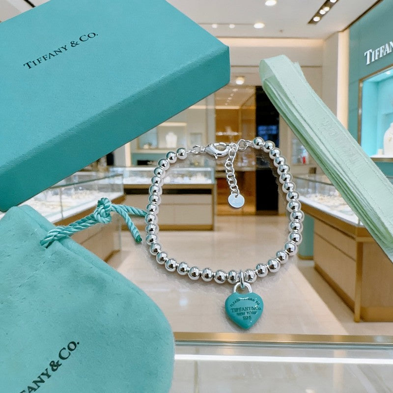 18K Return to Tiffany Big Blue Heart Tag Bead Bracelet