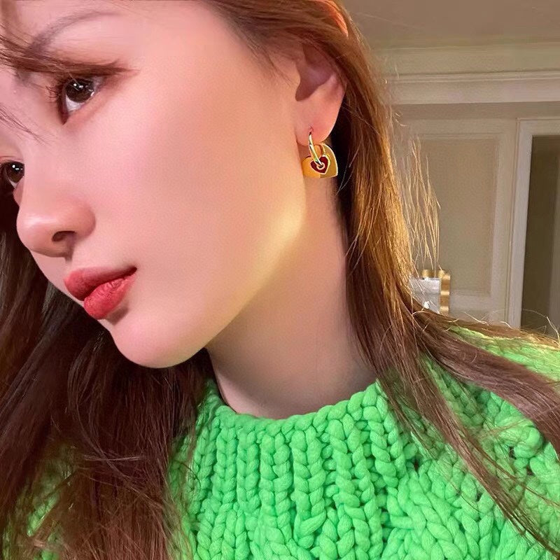 18K Celine Red Heart Earrings