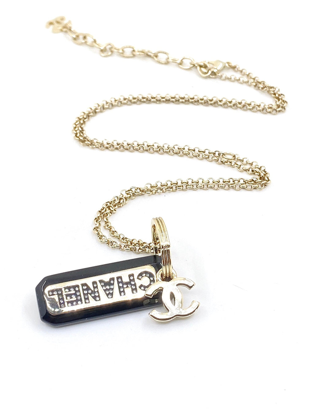 18K  Chanel Black Plate Chain Necklace
