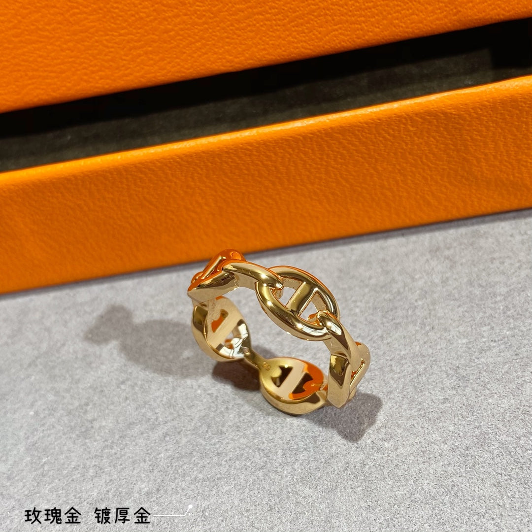 18K Chaine D'Ancre Enchainee Hermes Ring