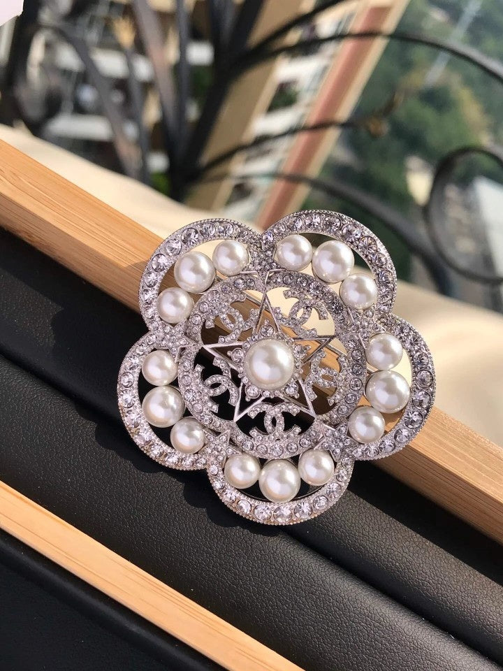 18K  Chanel Camellia Pearls Brooch
