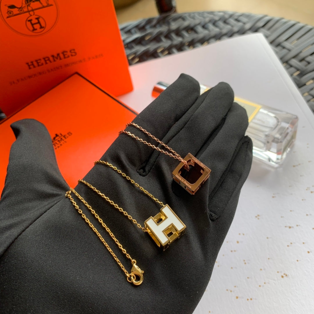 18K Cage D'H White Hermes Necklace