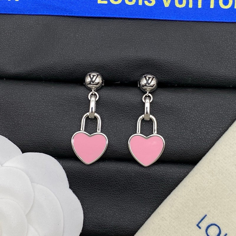 18K Louis Vuitton Pink Heart Gold Earrings