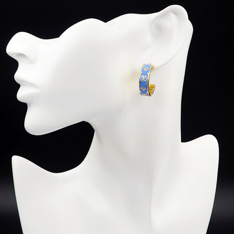 18K Louis Vuitton Nanogram Enamel Earrings