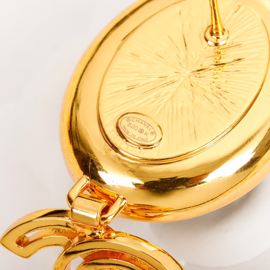 18K  Chanel Black Crystal Pendant Earrings