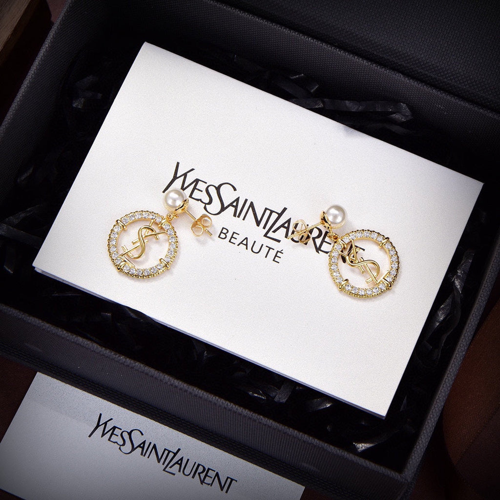 18K YSL Circle Diamonds Earrings