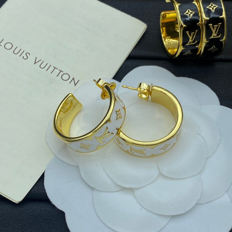 18K Louis Vuitton Nanogram Enamel Earrings