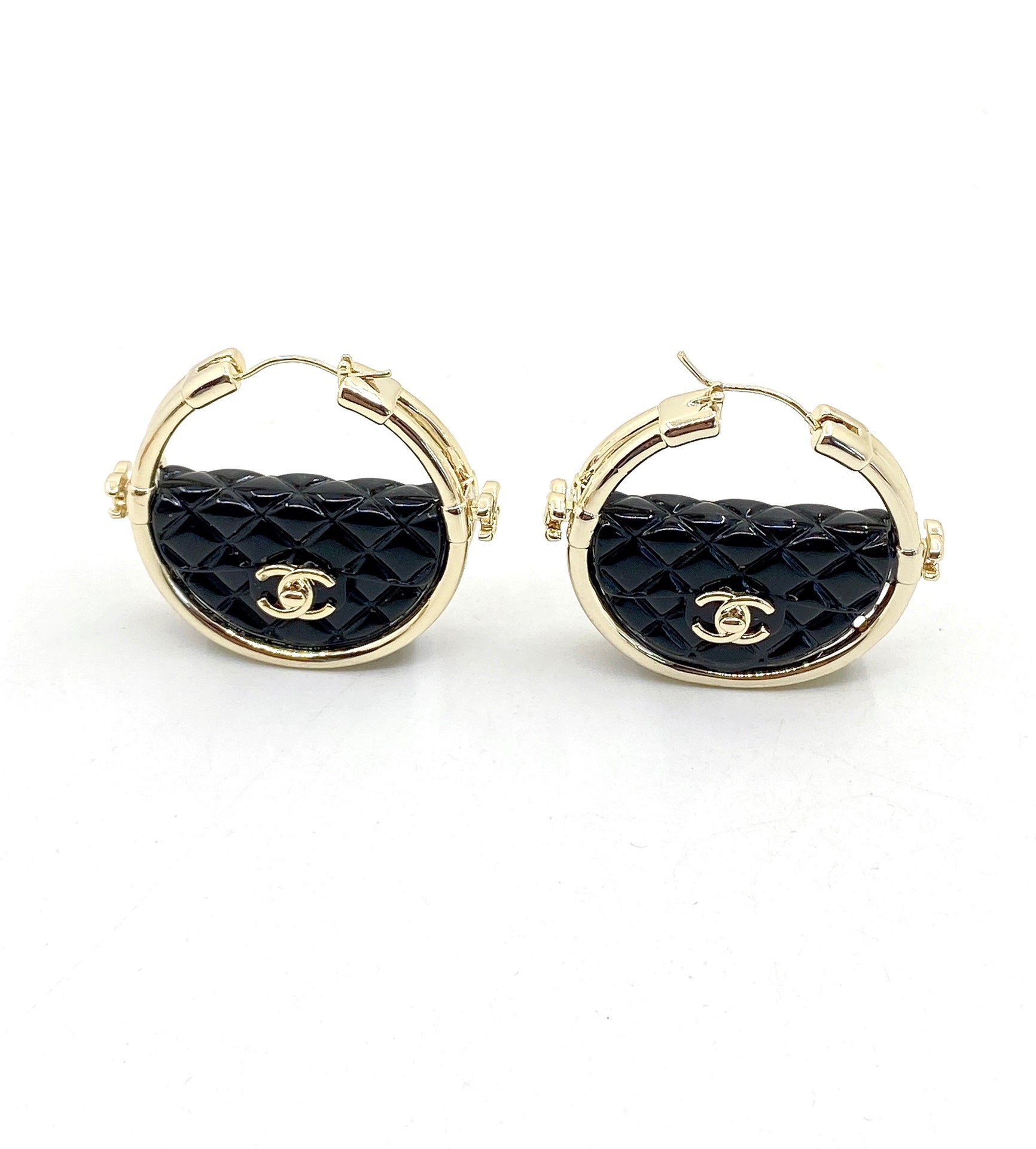 18K  Chanel Black Bag Earrings