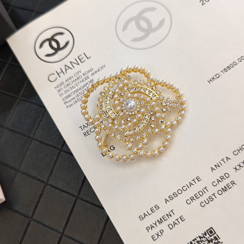 18K  Chanel Camellia Pearl Brooch