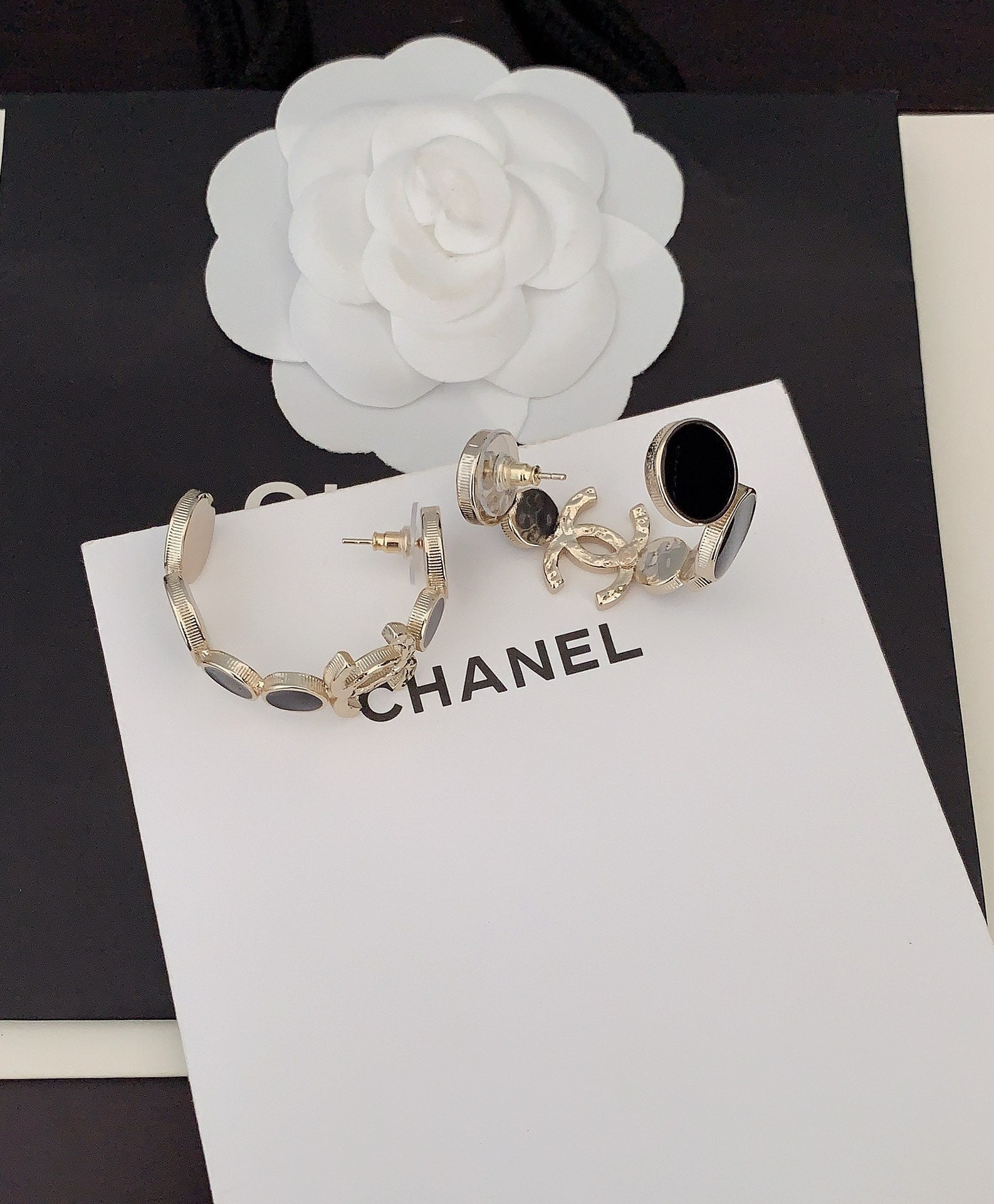 18K  Chanel Black Crystals Earrings