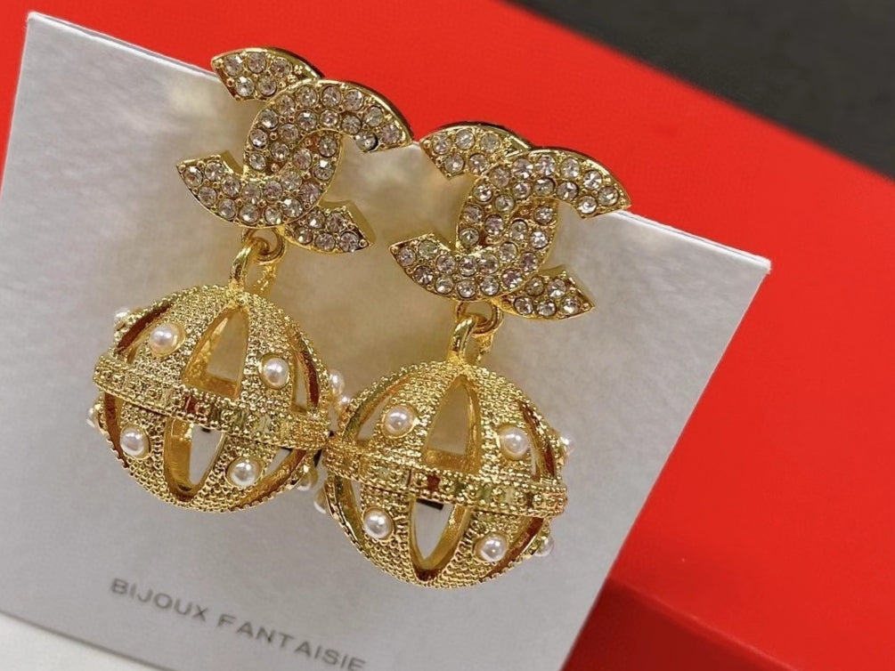 18K  Chanel Ball Drop Earrings