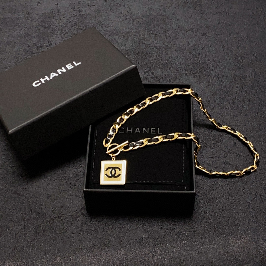 18K  Chanel Leather Choker Necklace