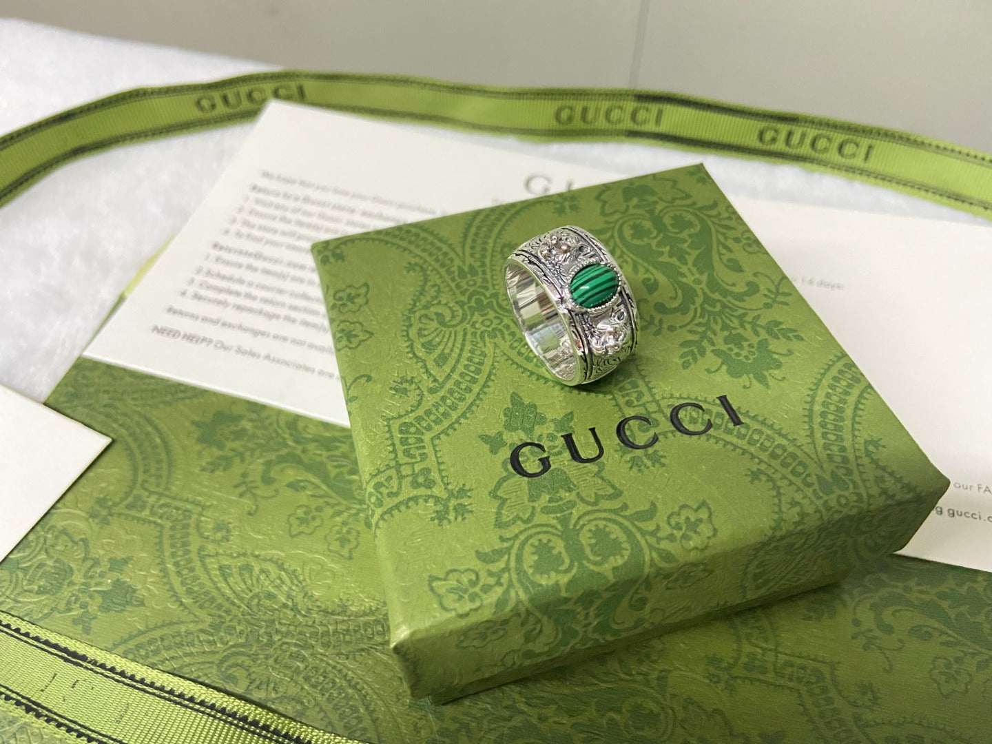 Double Gucci Feline Garden Green Ring