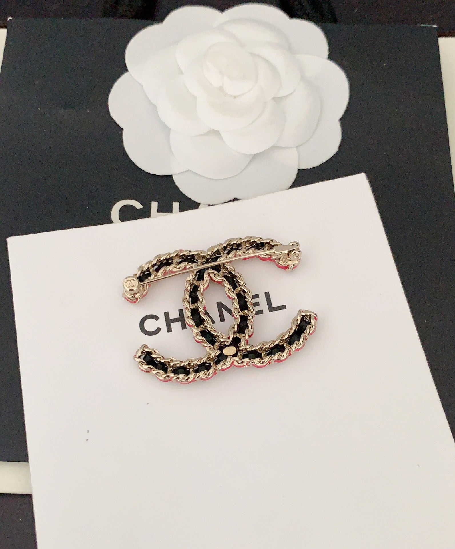 18K  Chanel Leather Pink Brooch