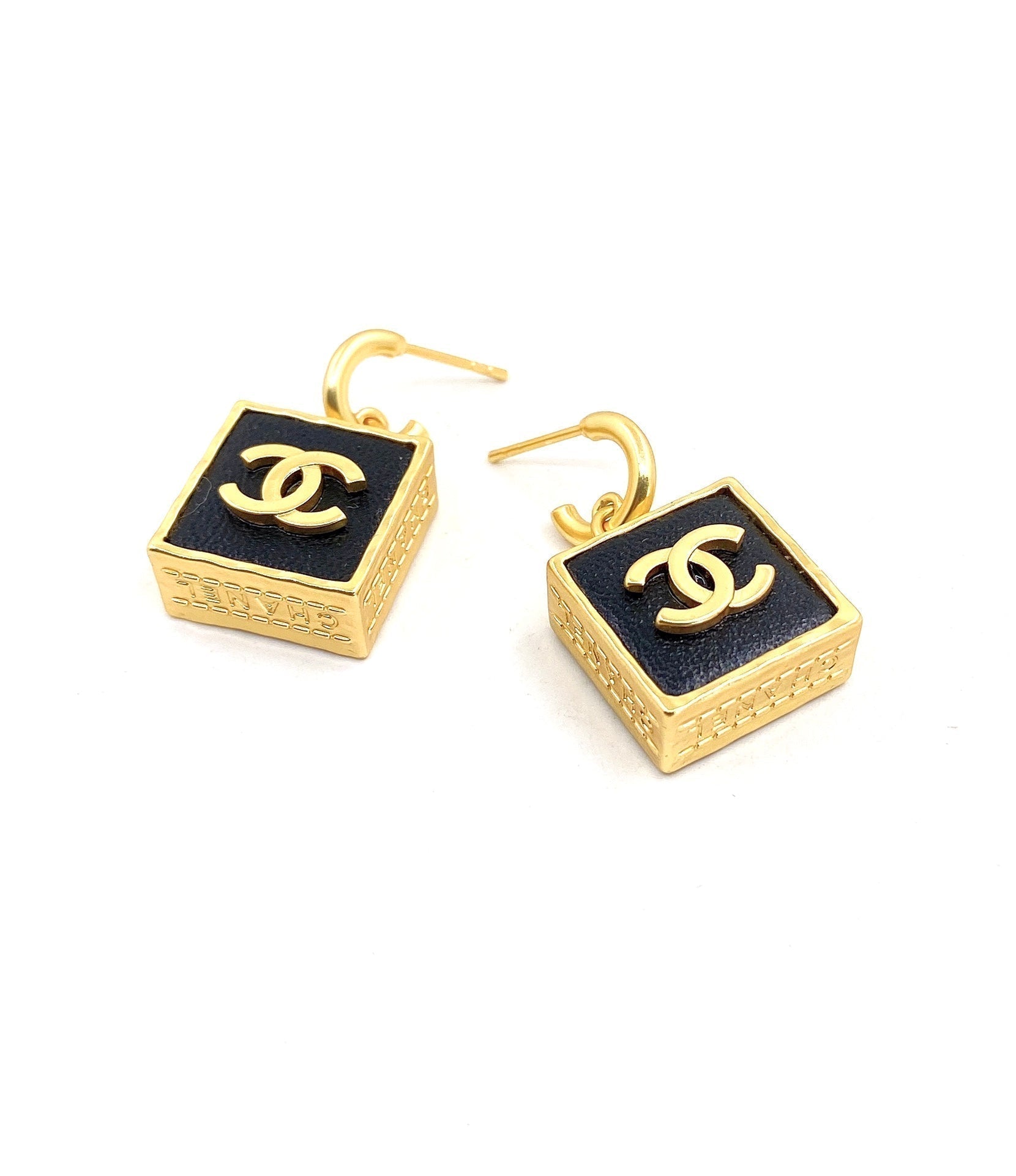 18K  Chanel Black Bag Pendant Earrings