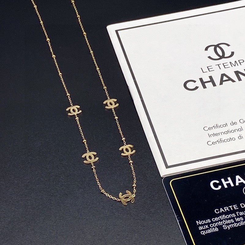 18K  Chanel Small Logo Gold Necklace