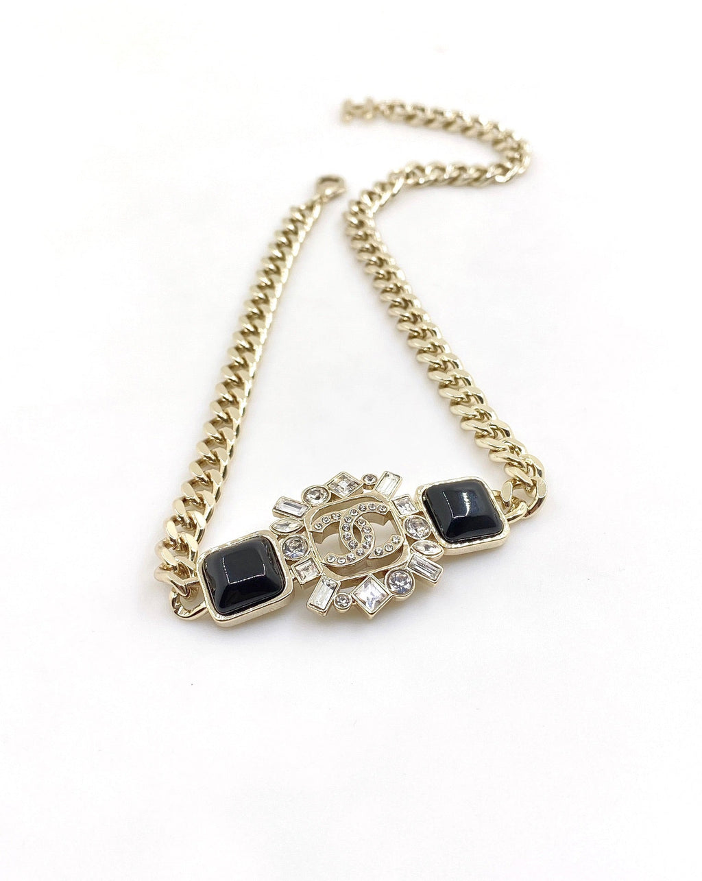 18K  Chanel Black Crystals Chain Necklace