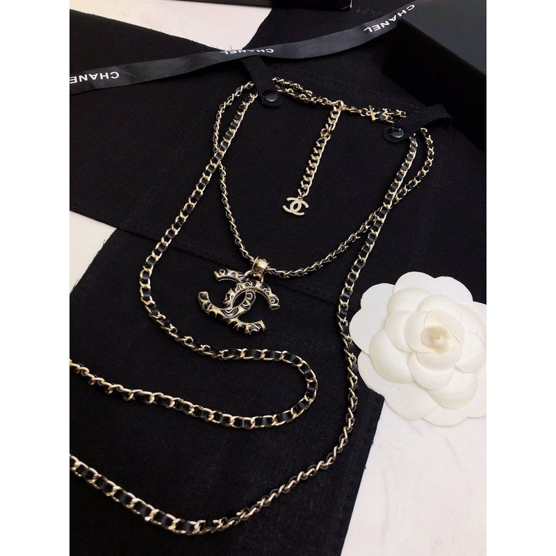 18K  Chanel Long Leather Necklace