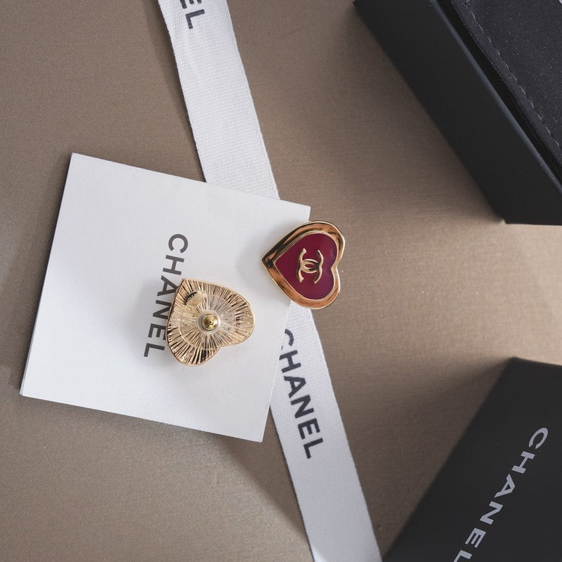 18K  Chanel Black & Red Heart Earrings