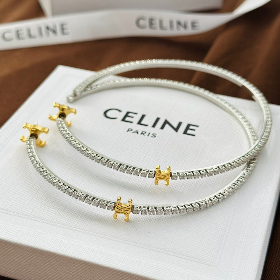18K Celine Gourmette Crystals Earring