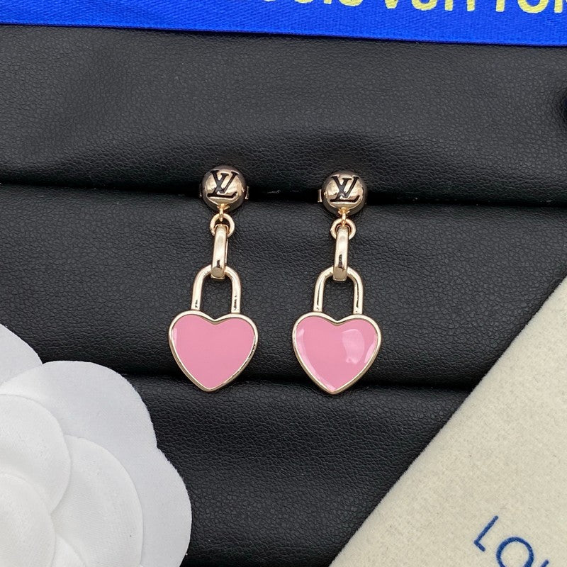 18K Louis Vuitton Pink Heart Gold Earrings