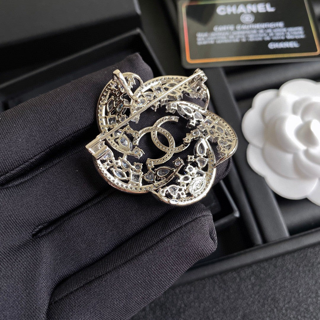 18K  Chanel Camellia Crystals Brooch