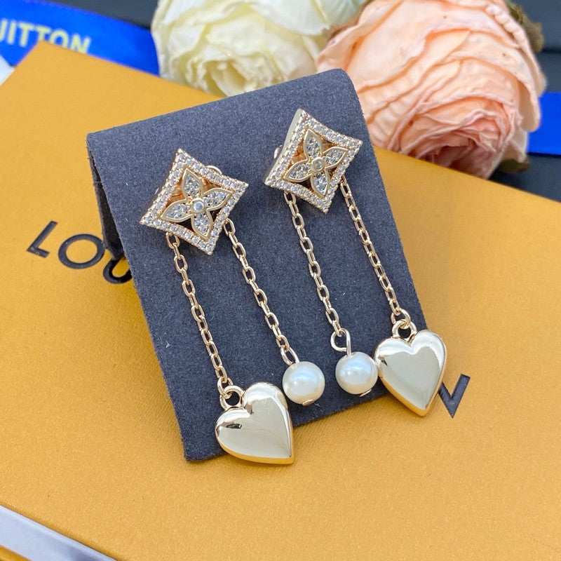 18K Louis Vuitton Pearl Diamond Drop Earrings