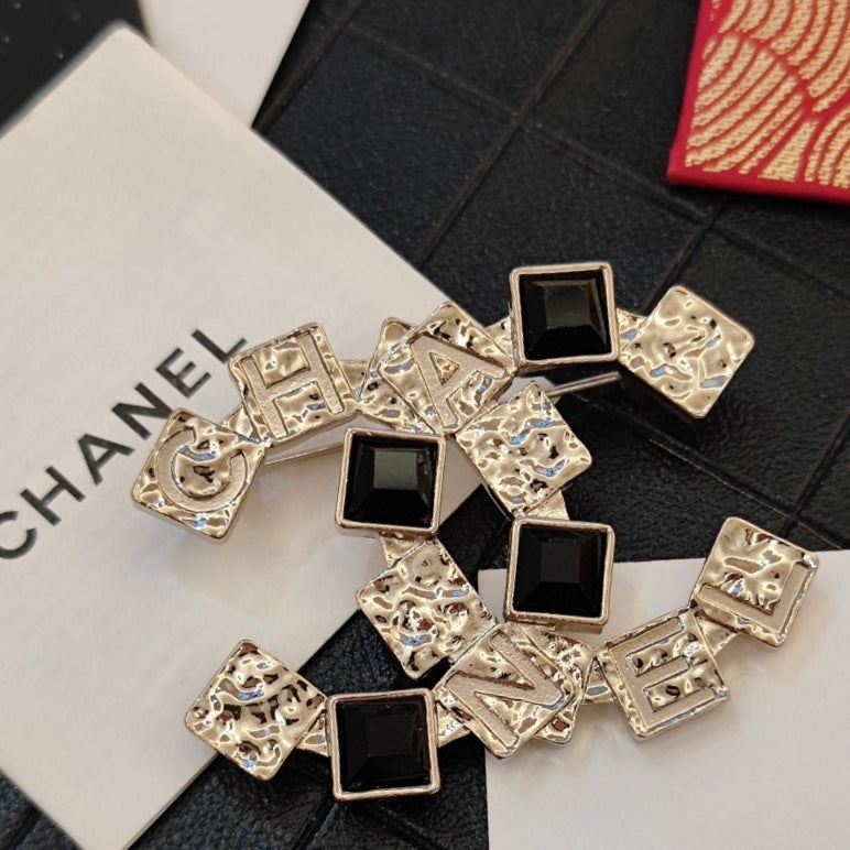 18K  Chanel Black Crystals Brooch