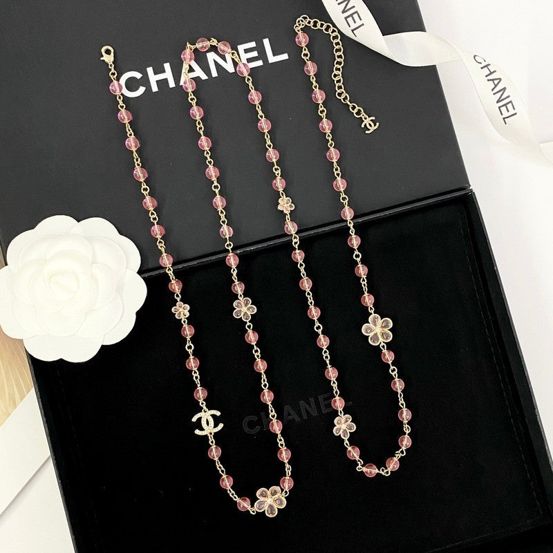 18K  Chanel 26C Pink Crystal Long Necklace