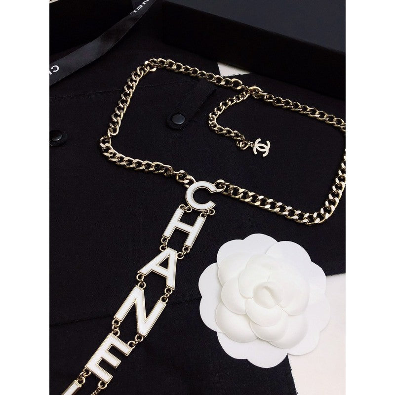 18K  Chanel 22S Big White Logo Necklace