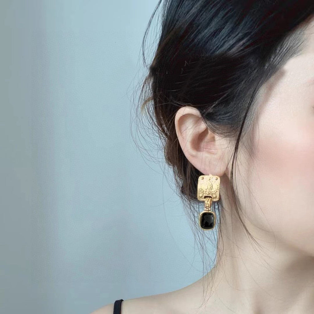 18K  Chanel Black Crystal Earrings