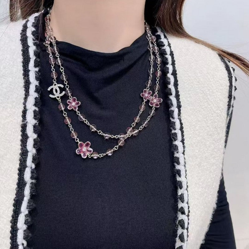 18K  Chanel 26C Pink Crystal Long Necklace