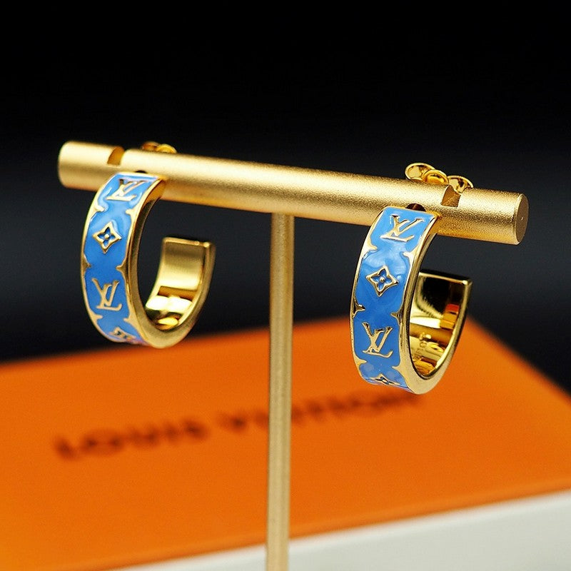 18K Louis Vuitton Nanogram Enamel Earrings