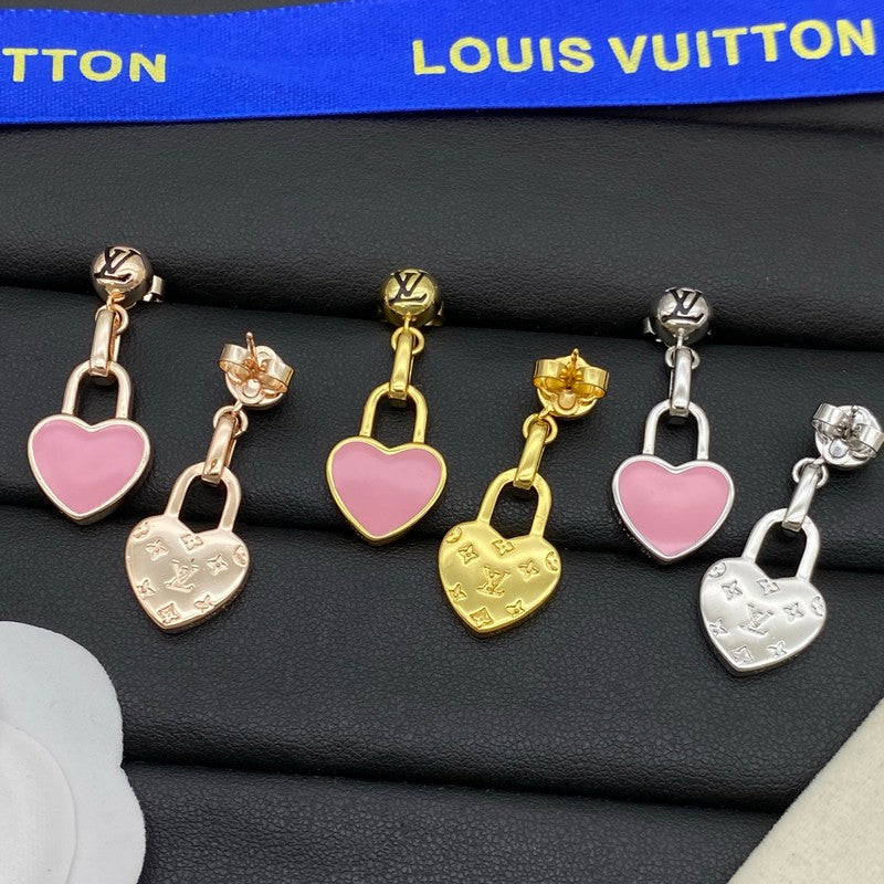 18K Louis Vuitton Pink Heart Gold Earrings