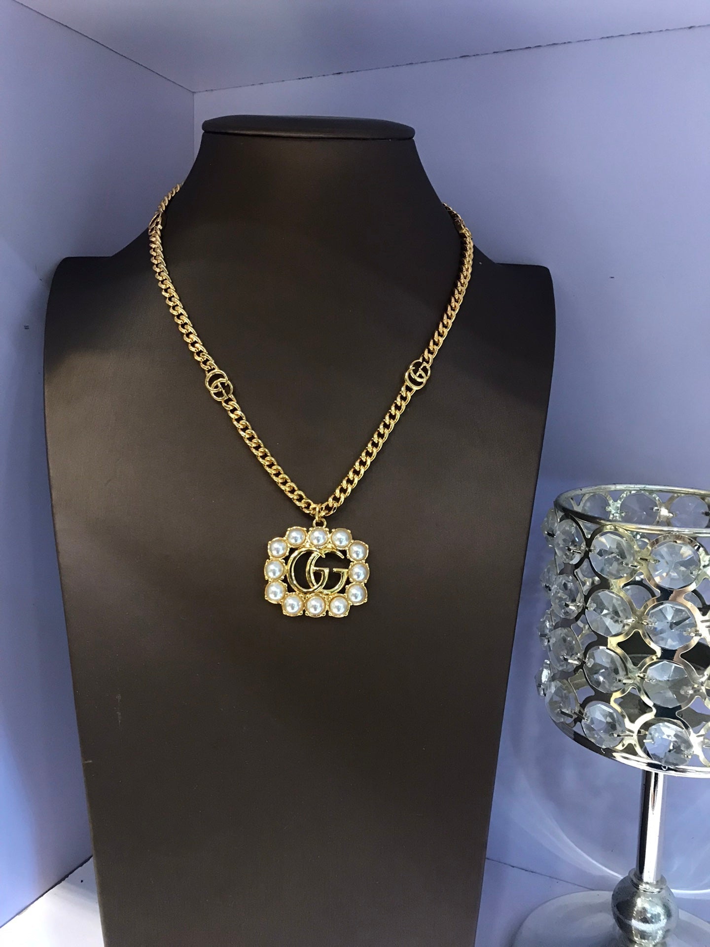 18K Double Gucci Pearl Double Gucci Necklace
